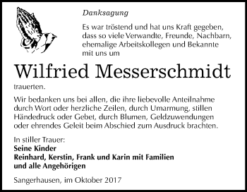 Traueranzeige von Wilfried Messerschmidt von Mitteldeutsche Zeitung Sangerhausen