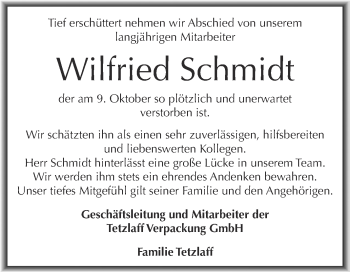 Traueranzeige von Wilfried Schmidt von Super Sonntag Bernburg