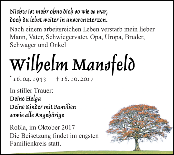Traueranzeige von Wilhelm Mansfeld von Mitteldeutsche Zeitung