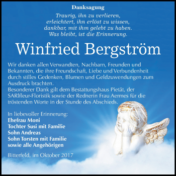 Traueranzeige von Winfried Bergström von WVG - Wochenspiegel Bitterfeld