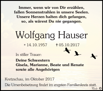 Traueranzeige von Wolfgang Hauser von Mitteldeutsche Zeitung Zeitz