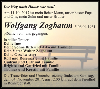 Traueranzeige von Wolfgang Zogbaum von Mitteldeutsche Zeitung Quedlinburg