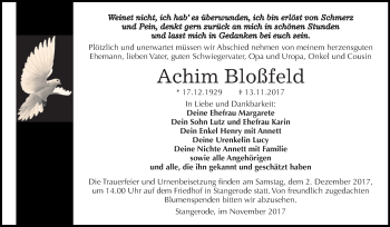 Traueranzeige von Achim Bloßfeld von Mitteldeutsche Zeitung