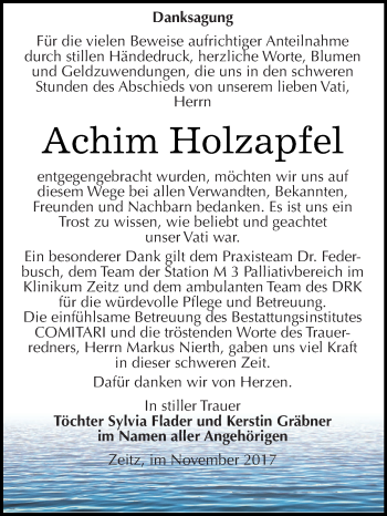 Traueranzeige von Achim Holzapfel von Super Sonntag Zeitz