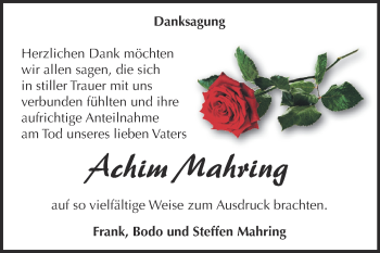 Traueranzeige von Achim Mahring von WVG - Wochenspiegel Dessau / Köthen