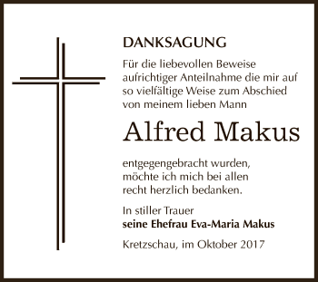 Traueranzeige von Alfred Makus von Super Sonntag Zeitz