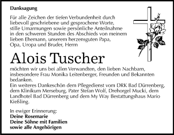 Traueranzeige von Alois Tuscher von WVG - Wochenspiegel Merseburg