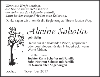 Traueranzeige von Alwine Sobotta von Super Sonntag Merseburg