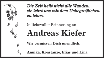 Traueranzeige von Andreas Kiefer von Super Sonntag Bernburg