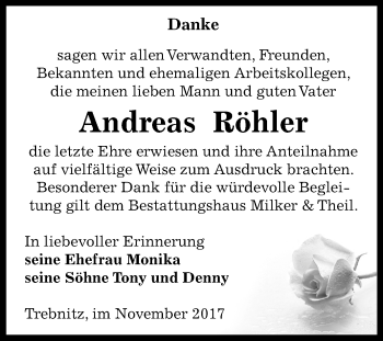 Traueranzeige von Andreas Röhler von Mitteldeutsche Zeitung Weißenfels