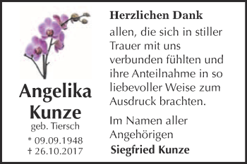 Traueranzeige von Angelika Kunze von WVG - Wochenspiegel Wittenberg