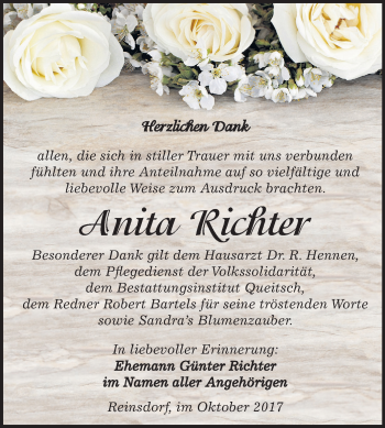 Traueranzeige von Anita Richter von Mitteldeutsche Zeitung Köthen