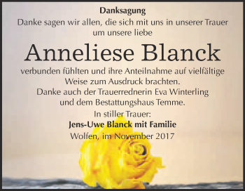 Traueranzeige von Anneliese Blanck von WVG - Wochenspiegel Bitterfeld