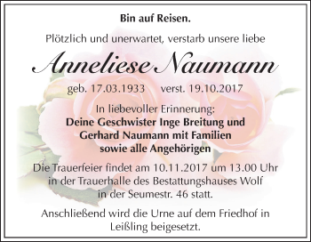 Traueranzeige von Anneliese Naumann von Mitteldeutsche Zeitung Weißenfels