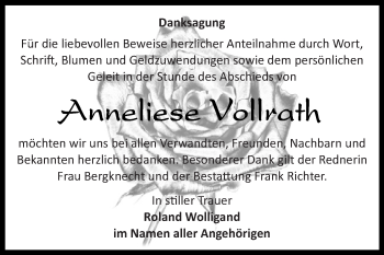 Traueranzeige von Anneliese Vollrath von Super Sonntag SGH Mansf. Land