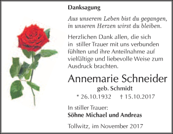 Traueranzeige von Annemarie Schneider von Super Sonntag Merseburg