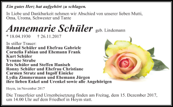 Traueranzeige von Annemarie Schüler von Mitteldeutsche Zeitung Aschersleben