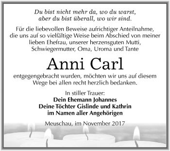 Traueranzeige von Anni Carl von Mitteldeutsche Zeitung