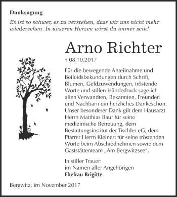 Traueranzeige von Arno Richter von WVG - Wochenspiegel Wittenberg
