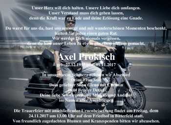 Traueranzeige von Axel Prokisch von Mitteldeutsche Zeitung Bitterfeld