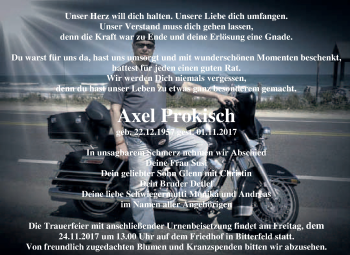 Traueranzeige von Axel Prokisch von WVG - Wochenspiegel Bitterfeld