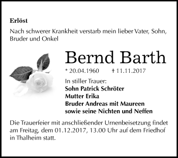 Traueranzeige von Bernd Barth von Mitteldeutsche Zeitung Bitterfeld
