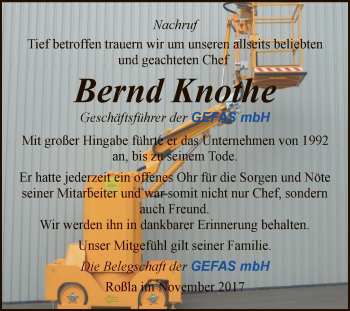 Traueranzeige von Bernd Knothe von Super Sonntag SGH Mansf. Land