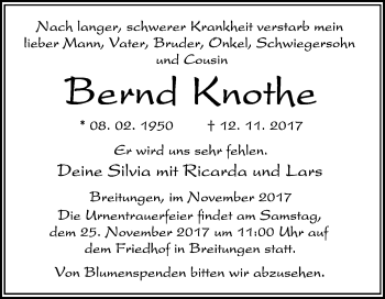 Traueranzeige von Bernd Knothe von Mitteldeutsche Zeitung