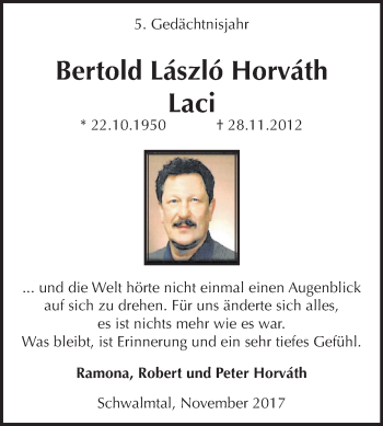 Traueranzeige von Bertold Laszlo Horvath Laci von Mitteldeutsche Zeitung Zeitz