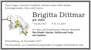 Traueranzeige von Brigitta Dittmar von Mitteldeutsche Zeitung