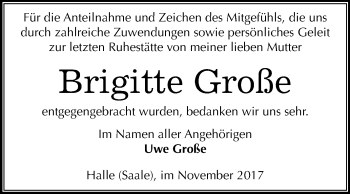 Traueranzeige von Brigitte Große von Mitteldeutsche Zeitung Halle/Saalkreis