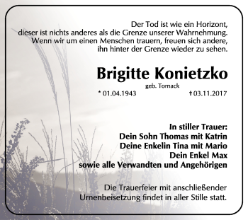 Traueranzeige von Brigitte Konietzko von Mitteldeutsche Zeitung Bitterfeld