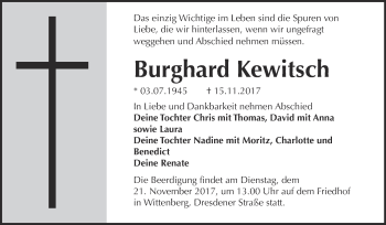 Traueranzeige von Burghard Kewitsch von WVG - Wochenspiegel Wittenberg