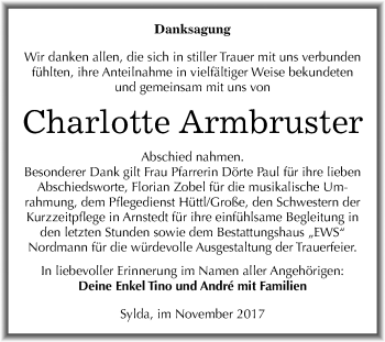 Traueranzeige von Charlotte Armbruster von Mitteldeutsche Zeitung