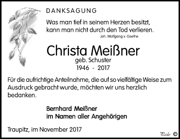 Traueranzeige von Christa Meißner von Mitteldeutsche Zeitung Zeitz