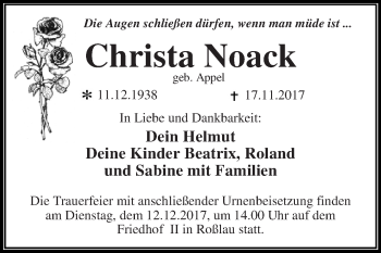 Traueranzeige von Christa Noack von WVG - Wochenspiegel Dessau / Köthen