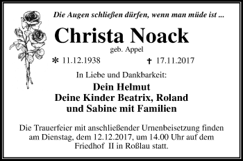 Traueranzeige von Christa Noack von Mitteldeutsche Zeitung Dessau-Roßlau