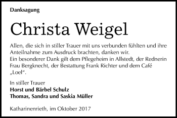 Traueranzeige von Christa Weigel von Mitteldeutsche Zeitung