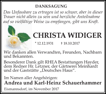 Traueranzeige von Christa Widiger von Mitteldeutsche Zeitung Halle/Saalkreis