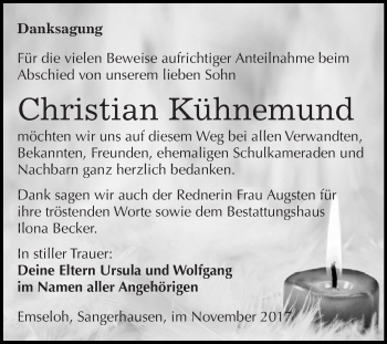Traueranzeige von Christian Kühnemund von Super Sonntag SGH Mansf. Land