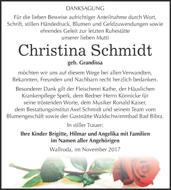 Traueranzeige von Christina Schmidt von WVG - Wochenspiegel NMB / WSF / ZTZ