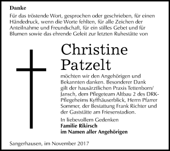 Traueranzeige von Christine Patzelt von Mitteldeutsche Zeitung