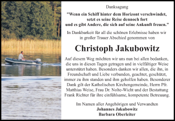 Traueranzeige von Christoph Jakubowitz von Mitteldeutsche Zeitung Sangerhausen