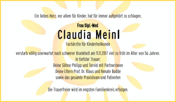 Traueranzeige von Claudia Meinl von Mitteldeutsche Zeitung Bitterfeld
