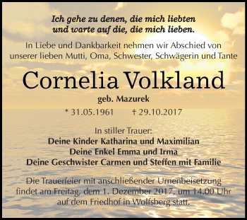 Traueranzeige von Cornelia Volkland von Super Sonntag SGH Mansf. Land