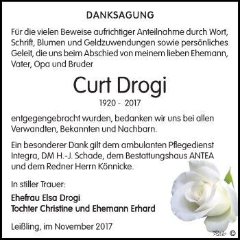 Traueranzeige von Curt Drogi von Mitteldeutsche Zeitung Weißenfels