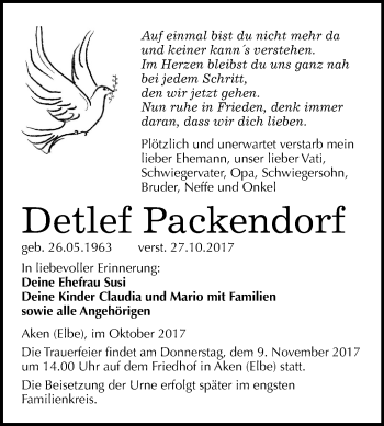 Traueranzeige von Detlef Packendorf von Mitteldeutsche Zeitung Köthen
