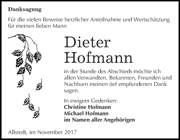 Traueranzeige von Dieter Hofmann von Super Sonntag SGH Mansf. Land