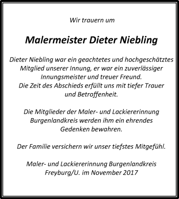 Traueranzeige von Dieter Niebling von Mitteldeutsche Zeitung