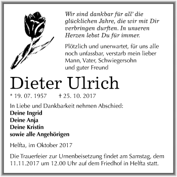 Traueranzeige von Dieter Ulrich von Mitteldeutsche Zeitung